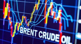 Brent Crude oil barrel on a global map